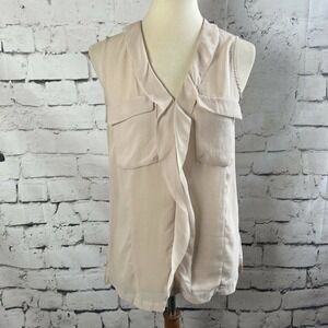 Mcginn Silk sleeveless blouse beige size small‎ Chest Pockets